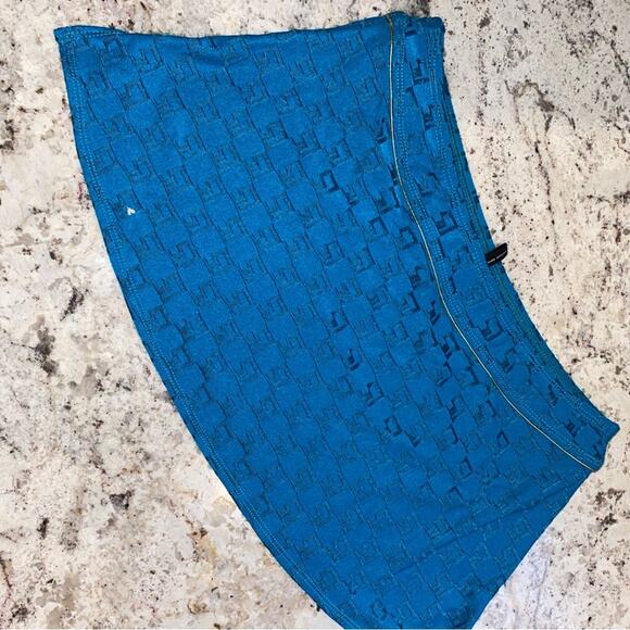 St John | Sport SJ Monogram Fabric Print Blue Swim Skirt w Gold Trim Small EUC - Picture 7 of 10